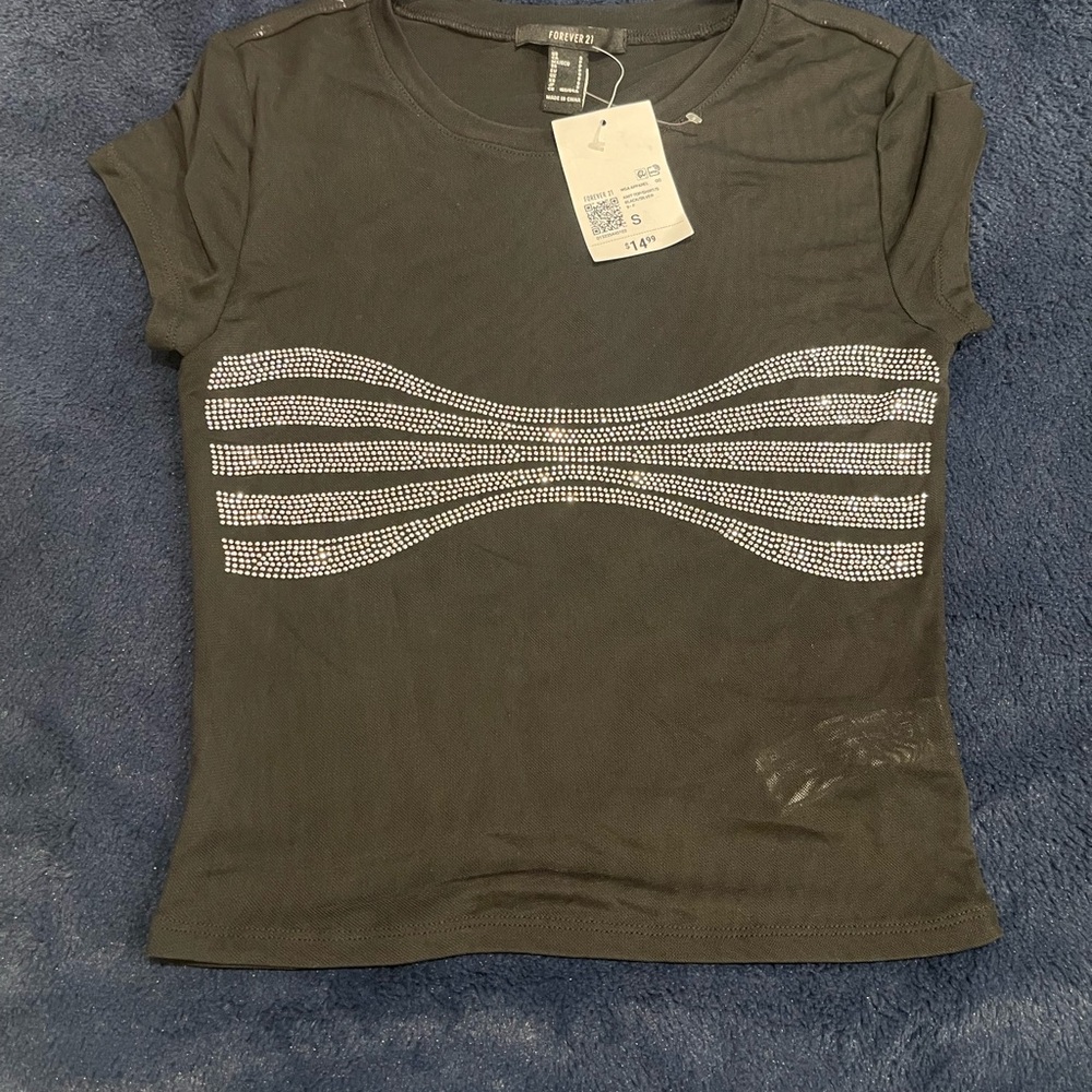 Mesh rhinestone crop top size small